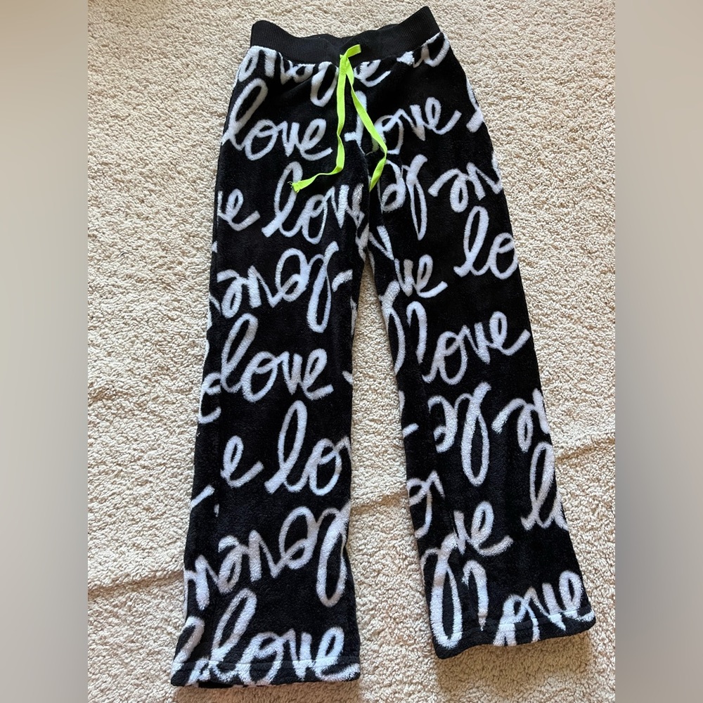 Justice Girls Black Fleece Pants Love Logo Elastic Waistband Size 8